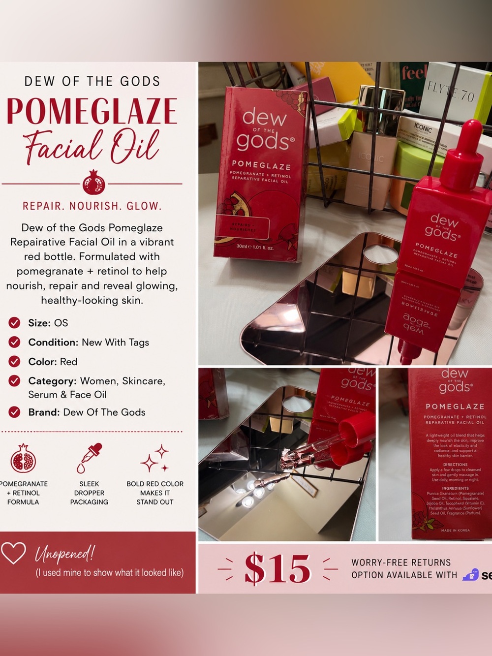 Dew of the Gods Pomeglaze Facial Oil — Red Bottle